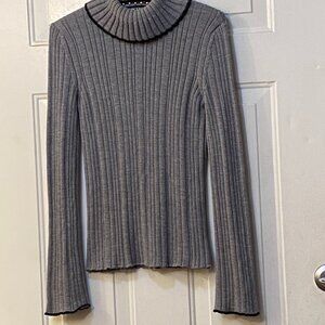 MSGM Milano Sz L Womens Gray Sweater Turtleneck Rib Knit 100% Wool Vergine